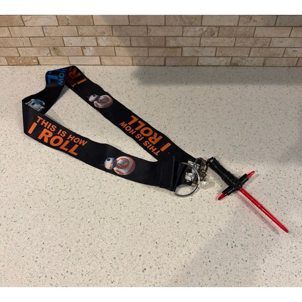 Disney Parks Star Wars Reversible BB-8 lanyard and keychain set